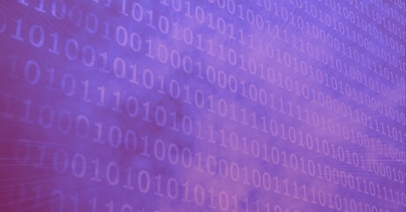 Composition of binary coding processing on purple background