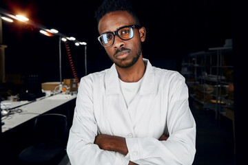 Wall Mural - portrait of serious african engineer at factory
