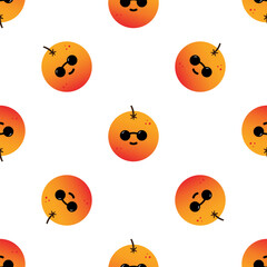 Wall Mural - Cool orange fruit characters wearing sunglasses and smiling vector seamless pattern background.
