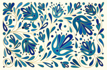Blue And Gold Abstract Floral Background. Vector Ornament Pattern. Paisley Elements. Great For Fabric, Invitation, Wallpaper, Decoration, Packaging Or Any Desired Idea.