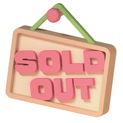 Sold out hanging sign perspective illustration in 3D design