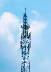 Telecommunication tower with blue sky background