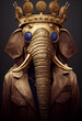 Elefant mit Krone und Sonnenbrille im Ledermantel