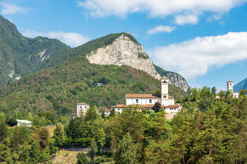 Wall Mural - Abbey and Church of San Gallo in baroque style, 1119, in the small village of Moggio Udinese, Udine province, Friuli-Venezia Giulia, Italy, Carnic Alps and Julian Alps, Europe.