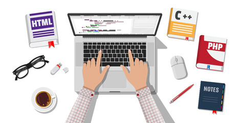 Workplace of programmer or coder