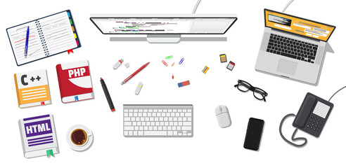 Workplace of programmer or coder