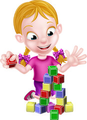 Canvas Print - Girl Playing With Building Blocks