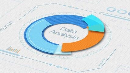 Wall Mural - front view of a torus chart animation intro with random numbers and abstract data, concept of financial business, stock market, data analysis, seamless loop (3d render)