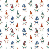 Fototapeta Dinusie - Bright  Christmas Gnomes Seamless Pattern