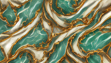 Background Of The Marble Pattern In Teal And Gold Style, Digital Generate Image