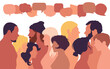 © Hope - The multicultural crowd talking. The concept of equal opportunity and protest. Vector cartoons depicting people communicating and sharing ideas on social media.