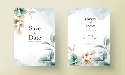 Wall Mural - elegant boho watercolor leaves invitation card template