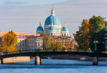 Trinity Cathedral (Troitskiy Sobor) And Fontanka River In Autumn, Saint Petersburg, Russia