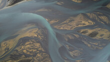 Aerial View Of Water Formation At River Estuary, Skaftarhreppur, Iceland.