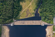 Aerial view of Derwent Dam Reservoir, a World War Two landmark, Hope, England, United Kingdom.