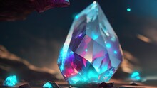 Big rock crystal close-up. Magic fantasy crystal macro, gemstone, diamond sapphire jewelry 3d illustration