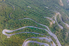 Aerial View Of A Zig Zag Mountain Road Crossing The Forest On Montevergine, Mercogliano, Irpinia, Campania, Italy.