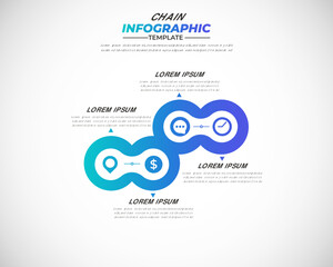 Wall Mural - chain infographic design with 4 steps for data visualization, diagram, annual report, web design, presentation. Vector business template