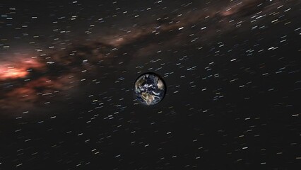 Wall Mural - Earth Spinning in Deep Space with Milky Way Galaxy and Stars Rotating in Background - 3D CGI Animation 4K
