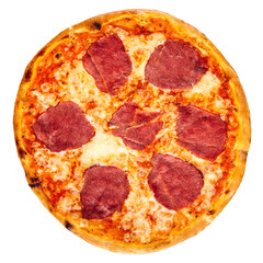 Poster - Top view on baked pizza with ham