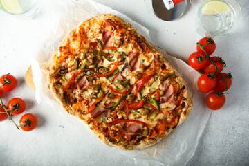 Sticker - Traditional homemade meat pizza with capsicum