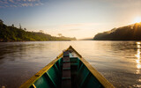 Fototapeta Nowy Jork - Early morning boat trip  on Tambopata River, Peruvian rainforest, Puerto Maldonado, Peru