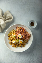 Canvas Print - Pilau with salmon and quail eggs