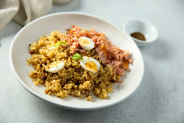 Canvas Print - Pilau with salmon and quail eggs