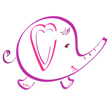 Funny Little Joyful Round Purple Elephant With Heart Shaped Ear