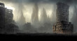 Ruined City. Remains Unusable. Apocalypse Natural Or War. Sad Landscape Of Destruction. Movie Concept Digital Painting