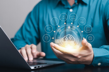 Wall Mural - cloud computer technology and storage online for computer business network ideas connected to intern