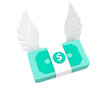 Flying money 3D icon. Flying cash symbol. Flying dollar with wings. Money with wings. cash with wings. 
 In transparent png
