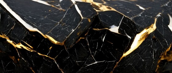 Poster - Raster illustration of abstract patterns of white and gold colors on a black background. Marble, ceramics, luxury background, mix of colors, ceramic tiles, volumetric. 3D rendering illustration