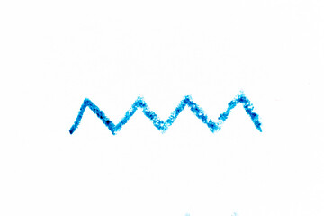 Canvas Print - Blue color crayon hand drawing in zigzag line shape on white paper background