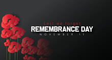 Remembrance Day Lest We Forget. Realistic Red Poppy Flower International Symbol Of Peace