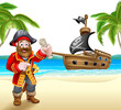 Pirate Cartoon Character on Beach