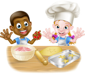 Wall Mural - Cartoon Child Bakers Baking