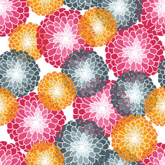 Multicolor Dahlia Flowers Overlapping Vector Seamless Pattern