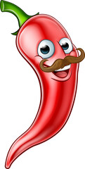 Sticker - Red Pepper Cartoon Character with Moustache