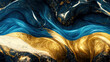 Marble abstract acrylic background. Nature marbling blue and gold sequins artwork texture.