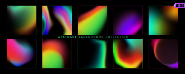 Wall Mural - Abstract gradient background. Hologram neon texture blurred light effect. Set of colorful covers card. vector illustration