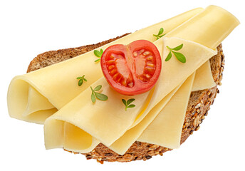 Wall Mural - gouda cheese slices on rye bread isolated