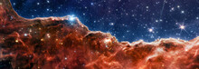 Carina Nebula. Star-forming Region In The Deep Space. Gas Accumulations In Outer Space. James Webb Telescope Research Of Galaxies. Space Landscape. JWST. Elements Of This Image Furnished By NASA