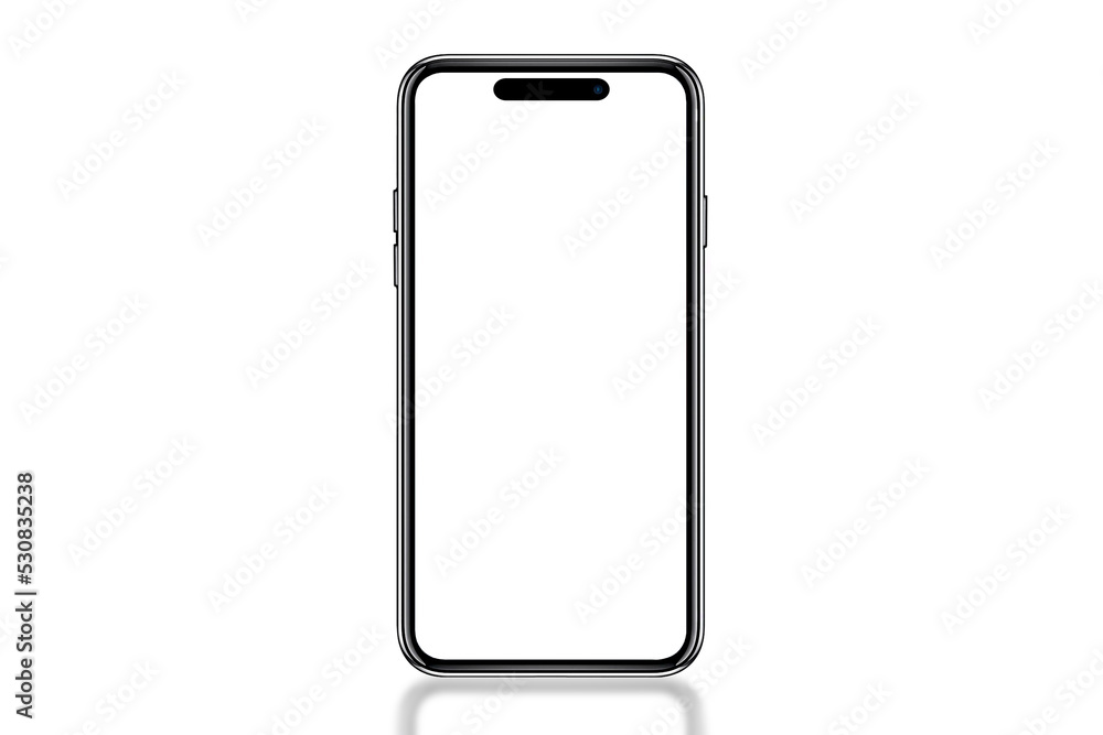 Smartphone similar to iphone 14 with blank white screen for Infographic ...