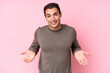 © luismolinero - Young caucasian man isolated on pink background happy and smiling