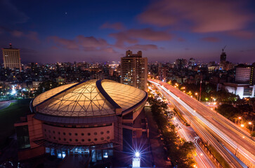 Canvas Print - Night aerial view of the NTU Sports Center