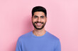 © deagreez - Photo of friendly candid glad person toothy beaming smile wear sweater isolated on pink color background