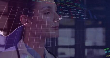 Poster - Animation of data processing over caucasian female doctor