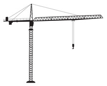 Tower Crane In Profile In Isolate On A White Background. Vector Illustration.