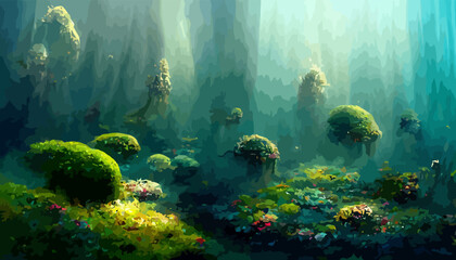  magical fantasy underwater landscape, vector